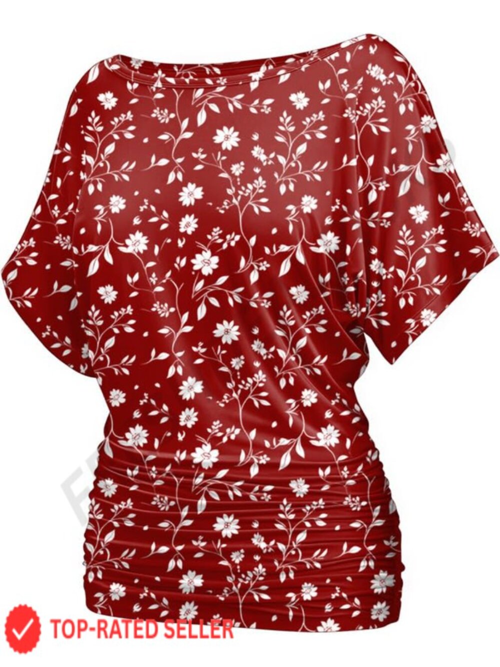 Womens Ruched Dolman Sleeve Boat Neck Top Casual Summer Blouse